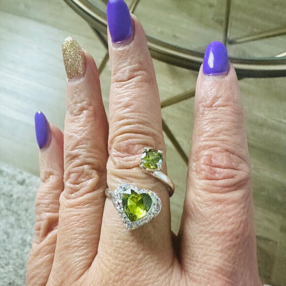 Silver 925 Adjustable Green Ring  Zircon Handmade Boho - Picture 7 of 11